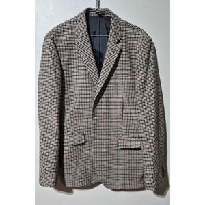 Frank And Oak Laurier Slim Houndstooth Wool Blend Blazer Jacket Mens 42 Brown
